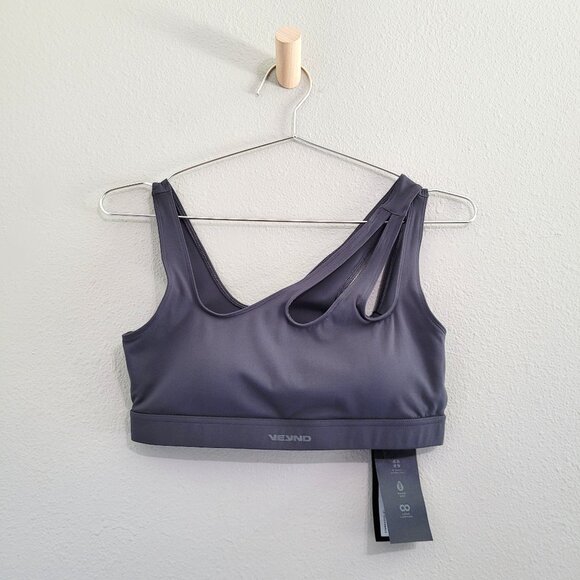 VEYND | V-Sculpt Asymmetric Light Support Sports Bra - Dark Gray - Picture 3 of 9